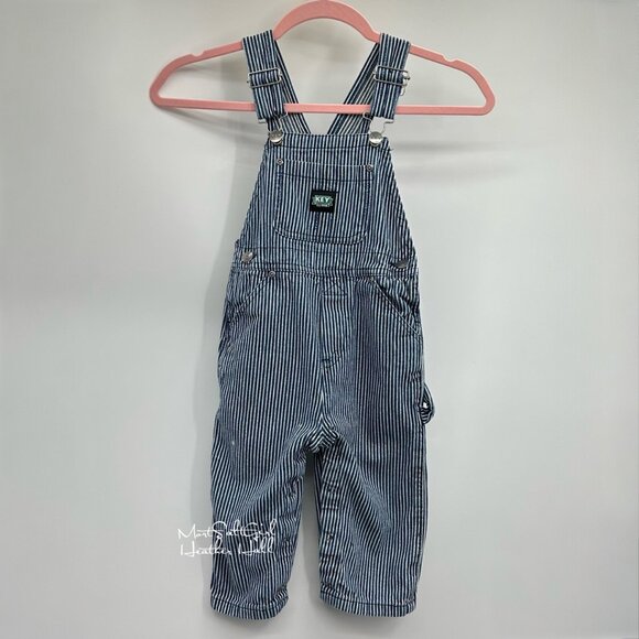KEY Vintage Railroad Train Conductor Style Striped Overalls Size 24 Months - Picture 1 of 6